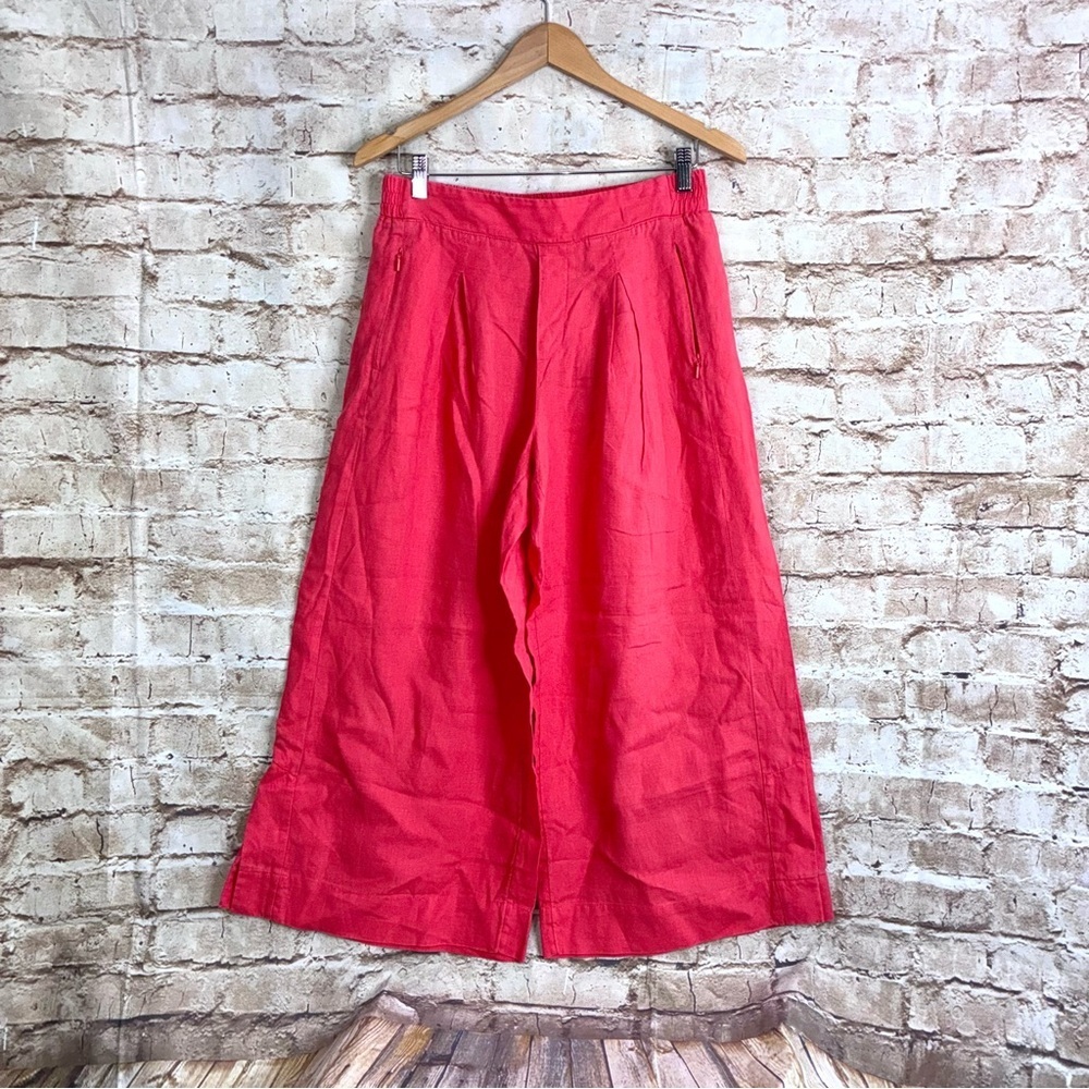 Athleta Playa Linen Wide Crop Pant in Passionfruit Coral Size 8